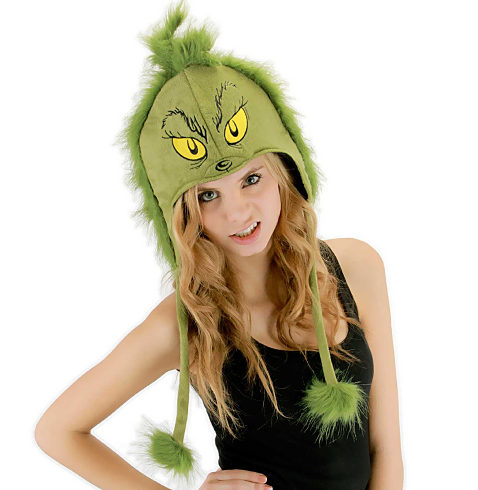 Dr. Seuss Grinch Hoodie Adult Hat - Click Image to Close