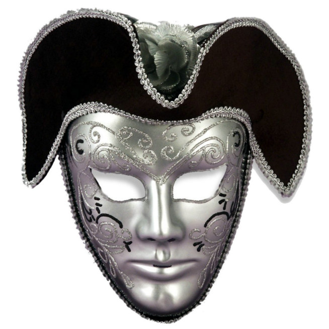 Venetian Mask Silver W/Headpiece - Click Image to Close