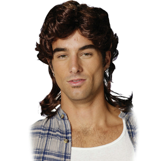 Mullet (Brown) Wig Adult - Click Image to Close