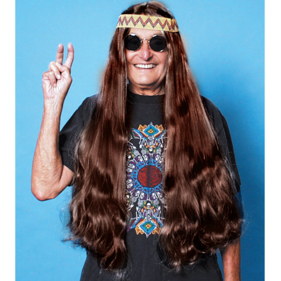 Long Hippie Wig with Headband (Brown) - Click Image to Close