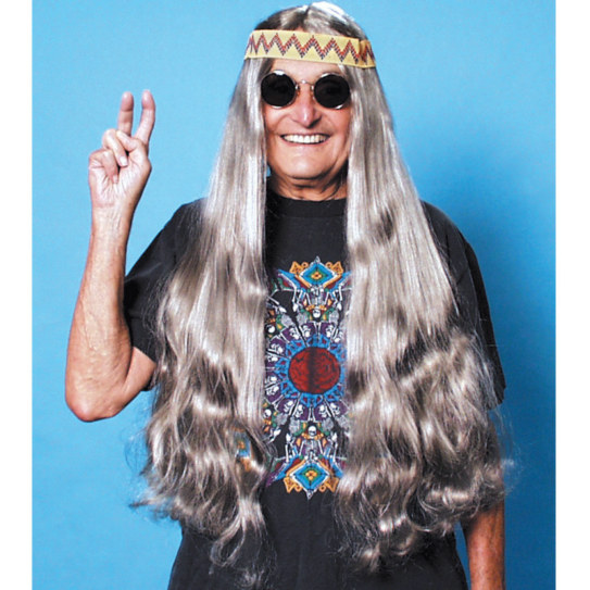 Long Hippie Wig with Headband (Grey) - Click Image to Close