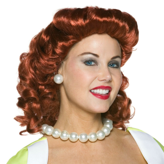 Vintage Housewife Wig - Red - Click Image to Close