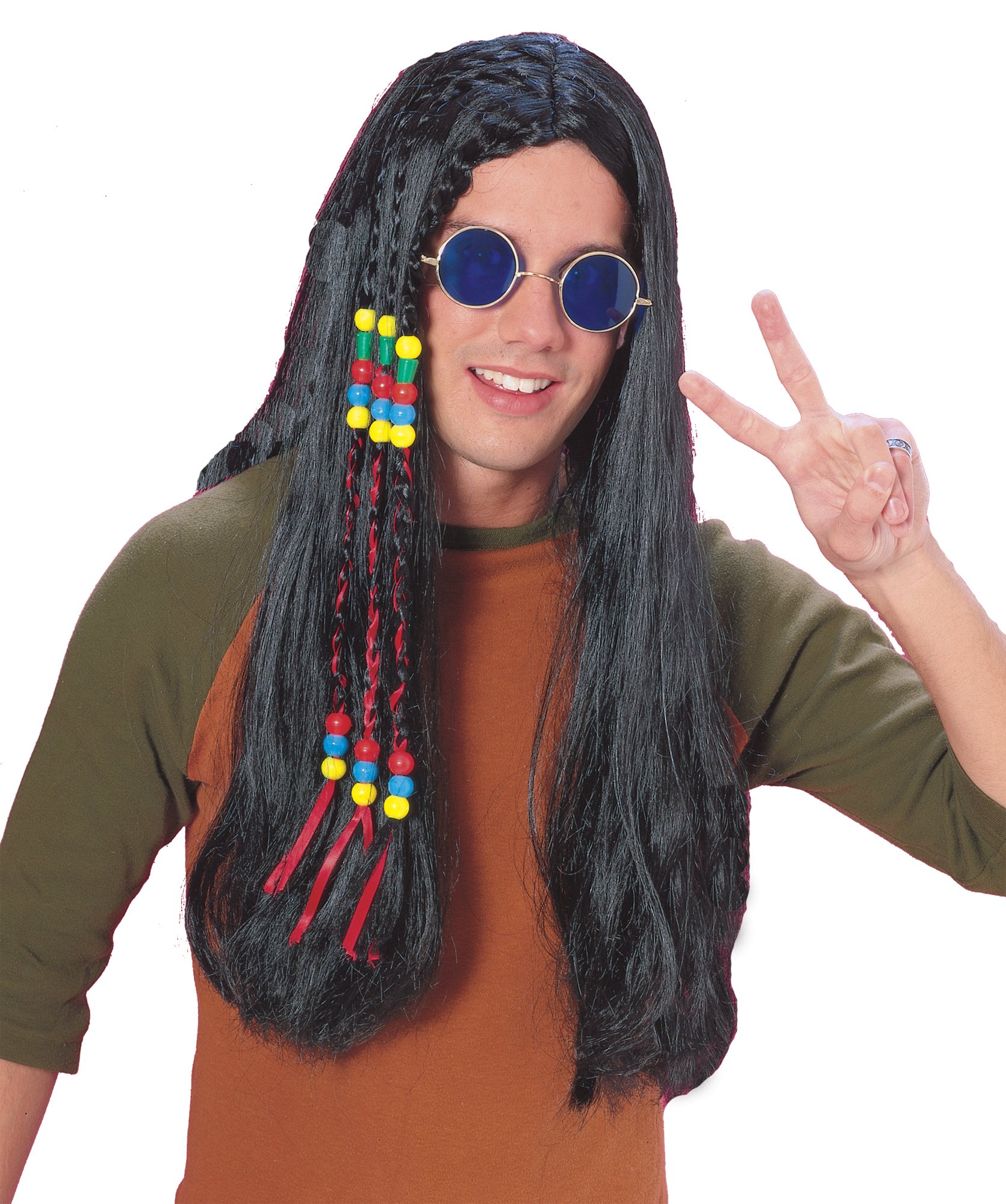 Feelin' Groovy-Black Long Beads/Ribbons Wig - Click Image to Close