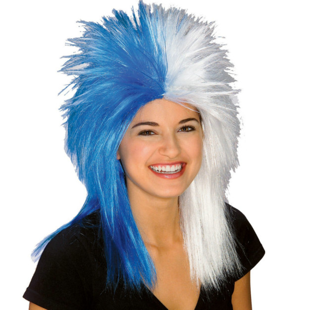 Blue and White Sports Fanatic Wig - Click Image to Close