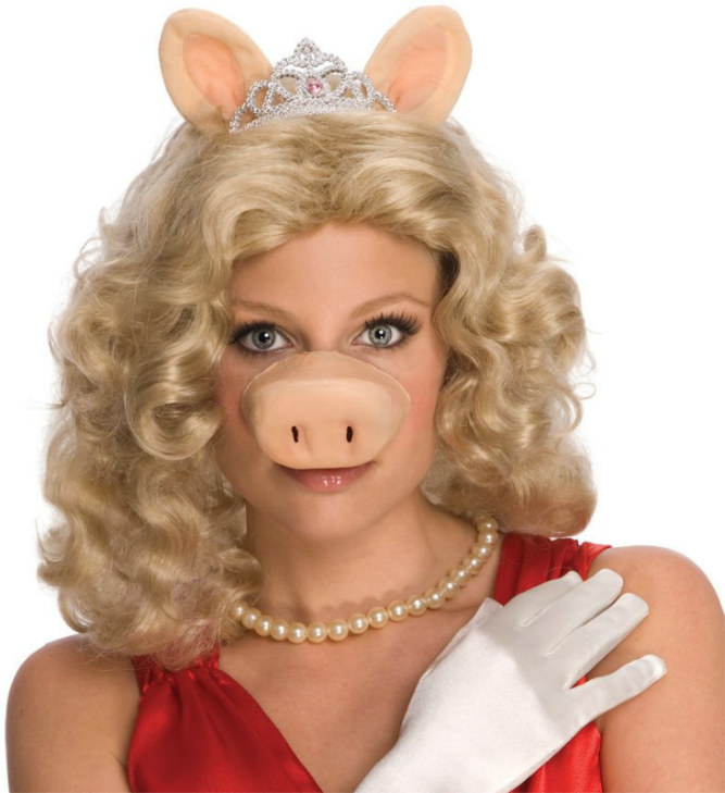 The Muppets Miss Piggy Wig w/Ears & Tiara Adult Costume - Click Image to Close