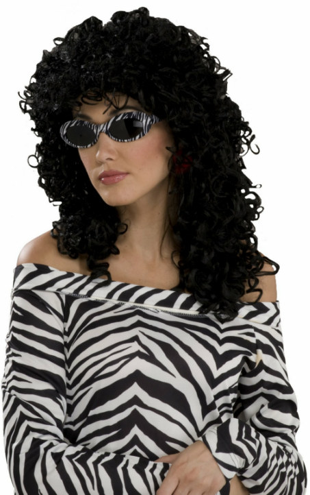 80's Wild Curl Black Adult Wig - Click Image to Close