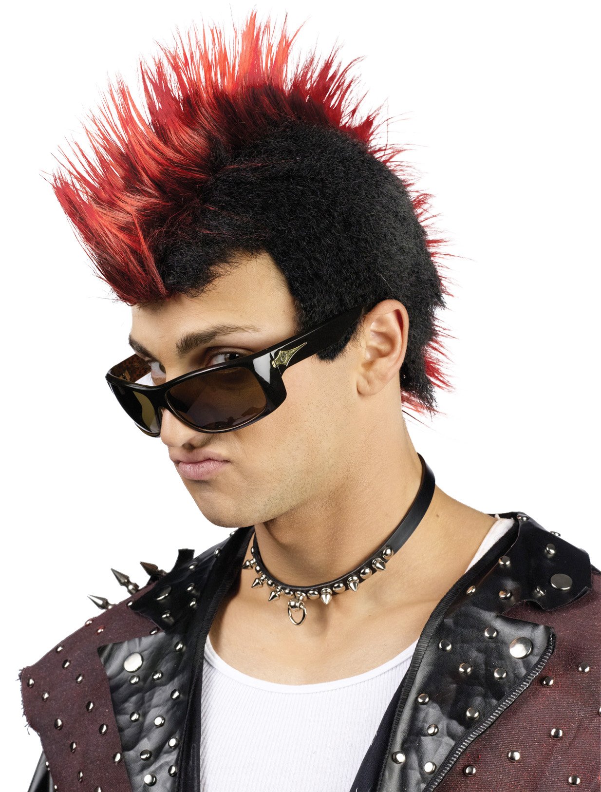 Faux-Hawk Black with Red Wig - Click Image to Close