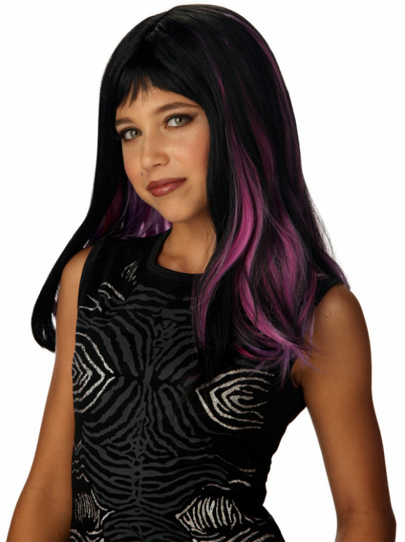 Wild Girl Black/Pink/Purple Wig - Click Image to Close