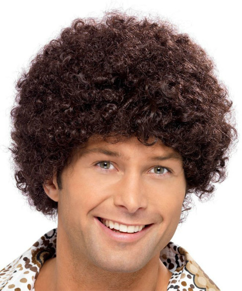 1970's Disco Dude Short Brown Afro Adult - Click Image to Close