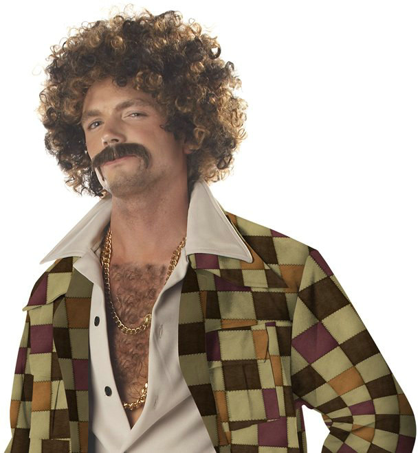 Disco Dirt Bag Wig & Moustache Adult