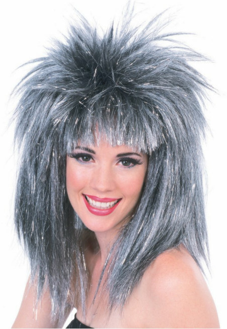 Glitter Diva (Silver/Black) Adult Wig - Click Image to Close