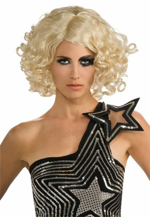 Lady Gaga Curly Blonde Adult Wig - Click Image to Close