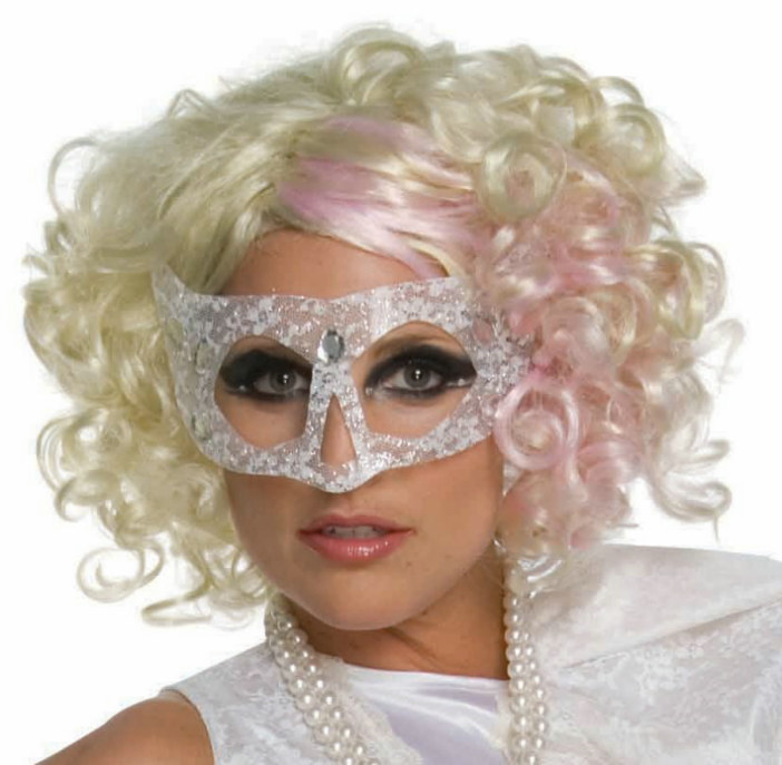 Lady Gaga Curly Blonde Adult Wig with Pink Highlights - Click Image to Close