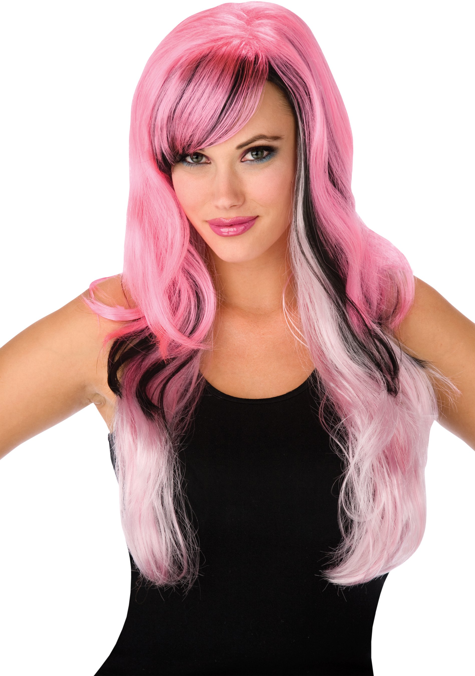 Gothic Pink and Black Adult Wig - Click Image to Close