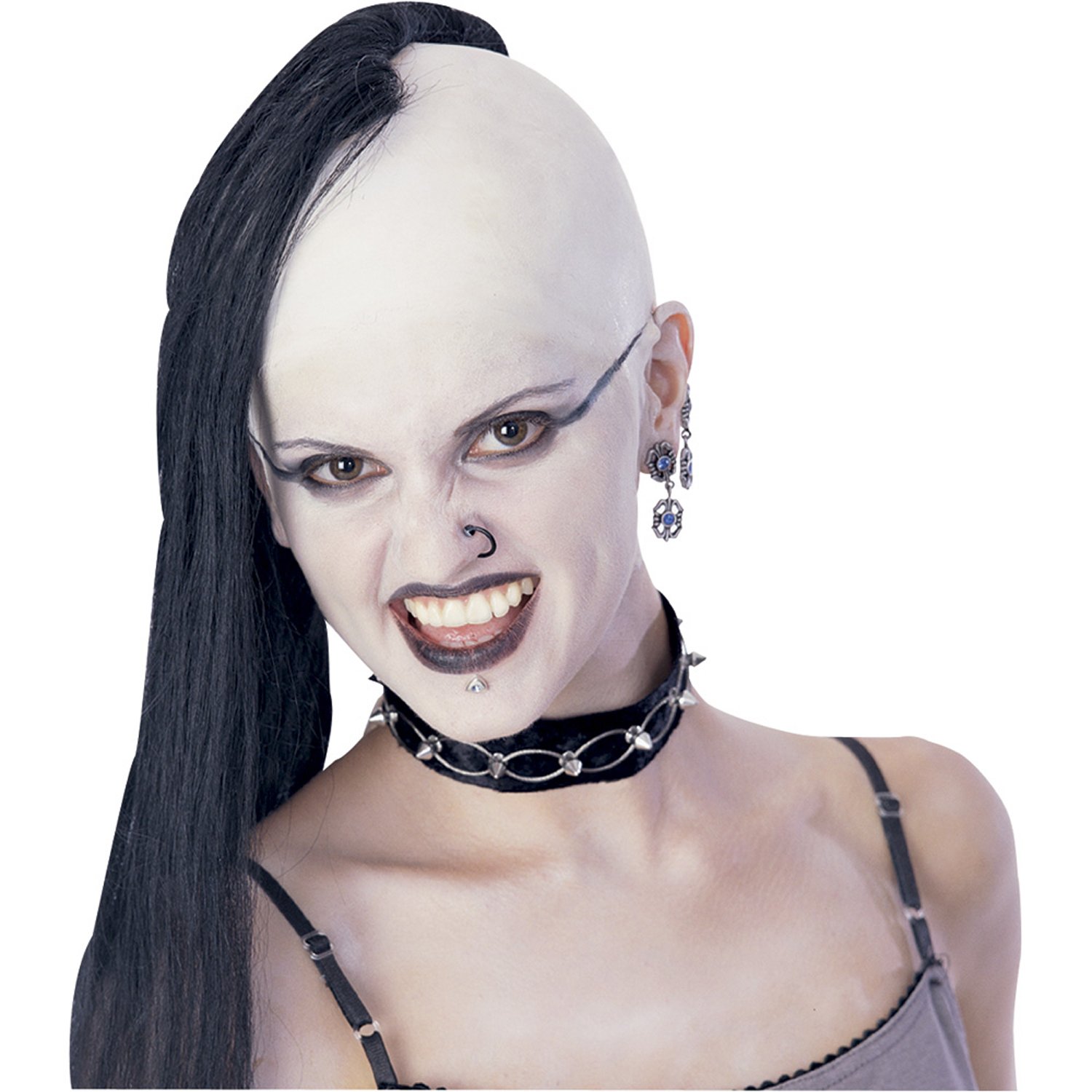 Bald Cap With Black Wig (Adult) - Click Image to Close