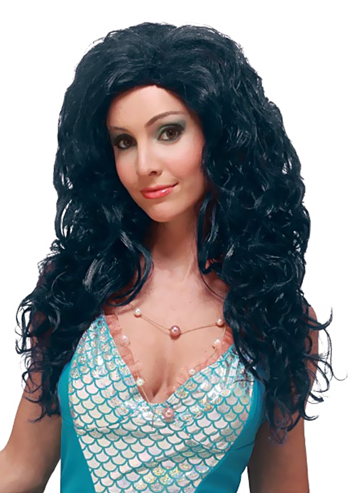 Aqua Bella (Black) Adult Wig - Click Image to Close