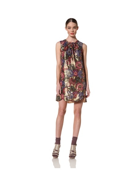 Anna Sui Women's Sleeveless Metallic Jacquard Dress (Cream/Metallic Multi)