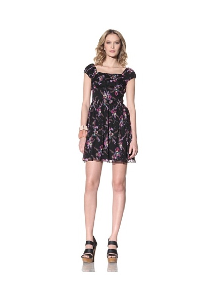 Anna Sui Women's Floral Printed Georgette Dress (Black/Multi)