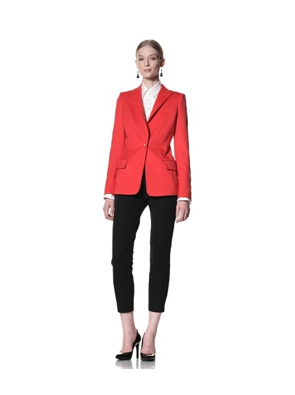 Bill Blass Women's Single Breasted Blazer with Removable Cuffs (Red)