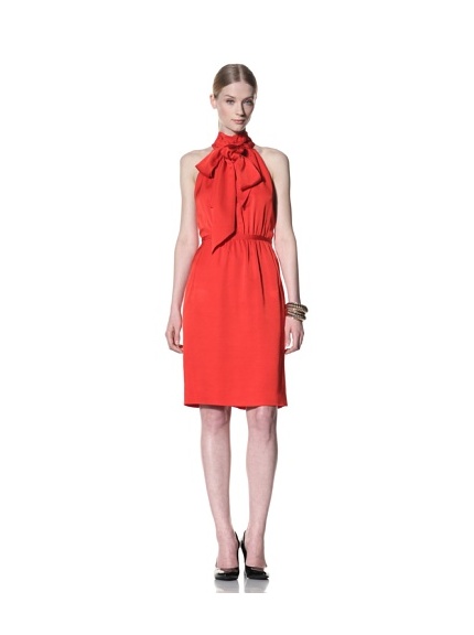 Bill Blass Women's Knee-Length Dress with Scarf Collar (Red)