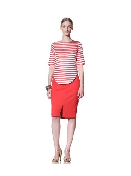 Bill Blass Women's Striped Crew Neck Top (Red/White)