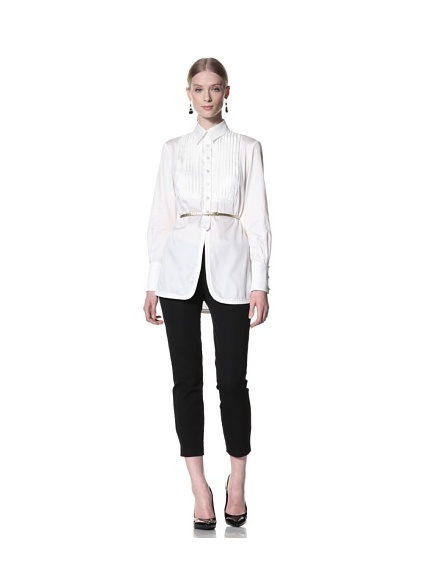 Bill Blass Women's Button-Front Shirt with Contrast Bib (White)