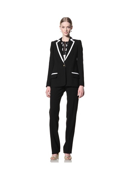 Bill Blass Women's Single Breasted Long-Line Blazer (Black/ivory)