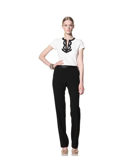 Bill Blass Women's Straight Leg Tuxedo Pant with Waist Hardware (Black)