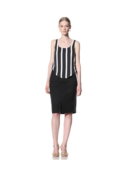 Bill Blass Women's Tank with Long Slit Back (Black/White)