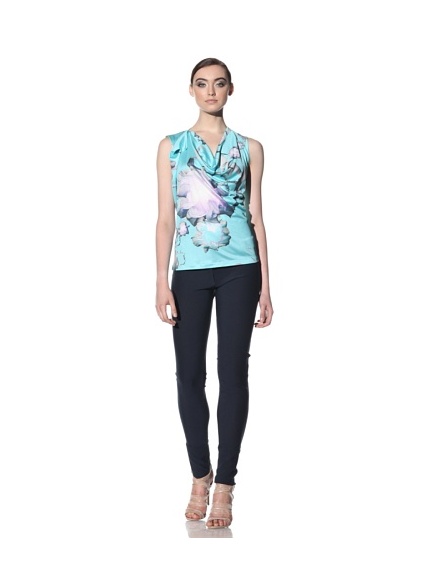 Boudicca Women's Cubic Cowl Floral Print Top (Turquoise)