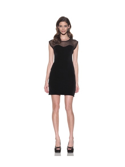 David Lerner Women's Velvet Mesh Trim Dress (Black)