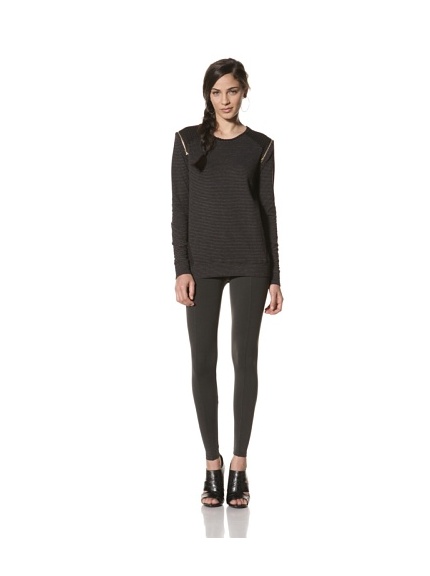 David Lerner Women's Shoulder Zip Long Sleeve Top (Black/Grey)