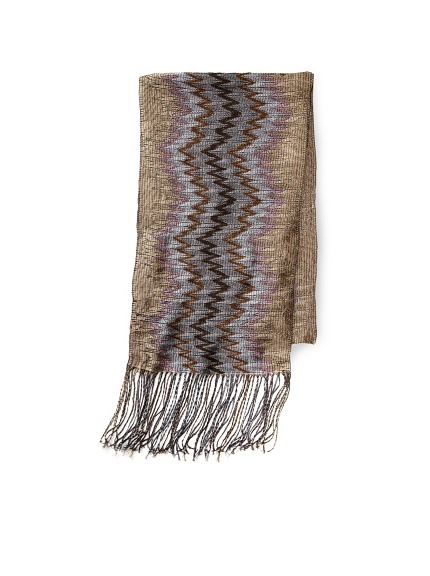 Missoni Women's Open Weave Zigzag Scarf, Taupe/Silver