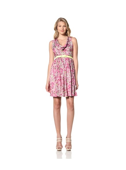 Eva Franco Women's Zooey Floral Printed Sleeveless Dress with Cowl Neck (Spring Garden)