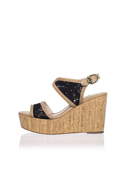 House of Harlow 1960 Women's Gladys Wedge Sandal (Sand/Black)