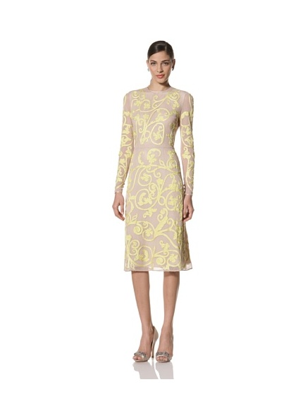 Jonathan Saunders Women's Ariel Long Sleeve A-Line Dress (Stone/Lemon)