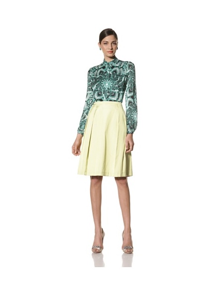 Jonathan Saunders Women's Dakota Print Ruffle Neck Blouse (Star Jade)