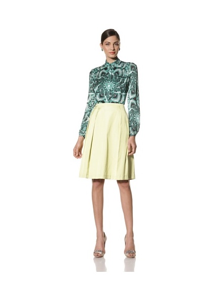 Jonathan Saunders Women's Dakota Print Ruffle Neck Blouse (Star Jade)