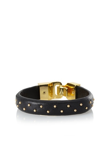 Linea Pelle Welted Nailhead Leather Bangle, Black