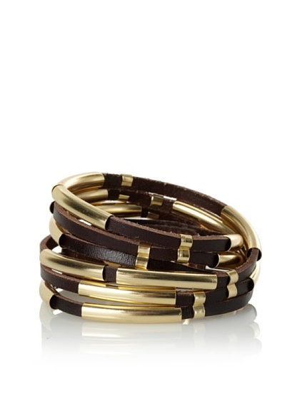 Linea Pelle Tribal Sliced Double Wrap Bracelet, Dark Chocolate