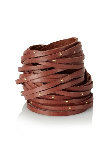 Linea Pelle Double Wrap Sliced Cuff with Studs, Cognac