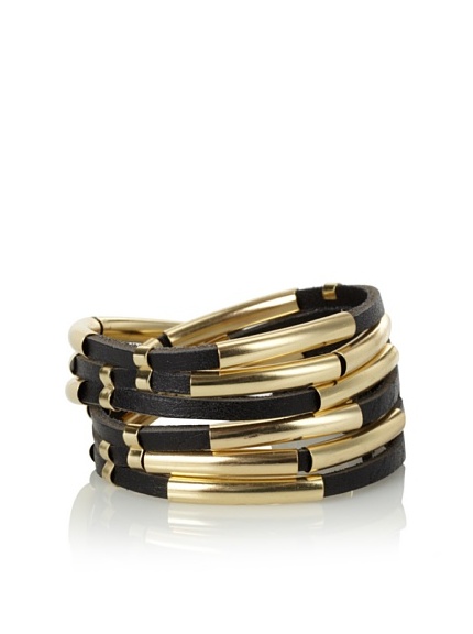 Linea Pelle Tribal Sliced Double Wrap Bracelet, Black