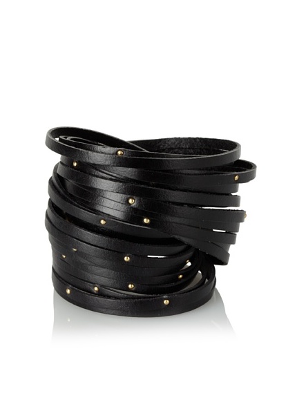 Linea Pelle Double Wrap Sliced Cuff with Studs, Black