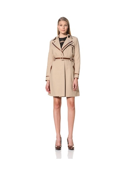 MARTIN GRANT Women's Trench Coat with Leather Trim (Beige)