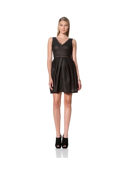 MARTIN GRANT Women's V-Neck Dress with Pleats and Cutouts (Black)