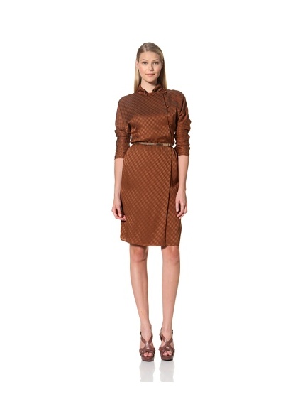 MARTIN GRANT Women's Long Sleeve Dress with Buttons (Cognac)