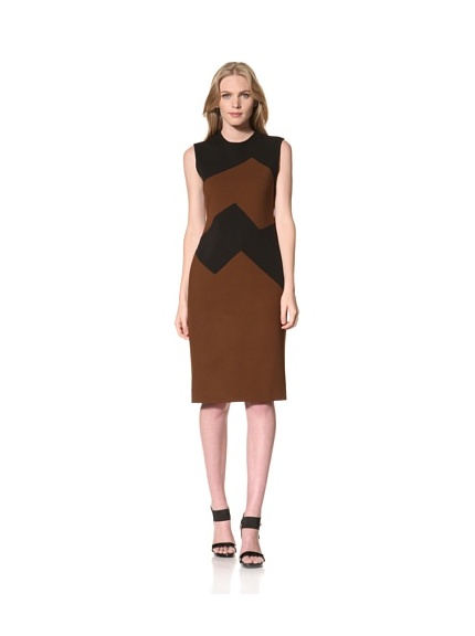 MARTIN GRANT Women's Jersey Two-Tone Dress (Black/Cognac)