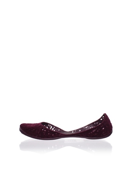 Melissa Women's Campana Zig Zag Flat (Wine Flocked)