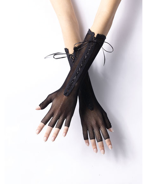 Long Fingerless Fishnet Gloves - Click Image to Close