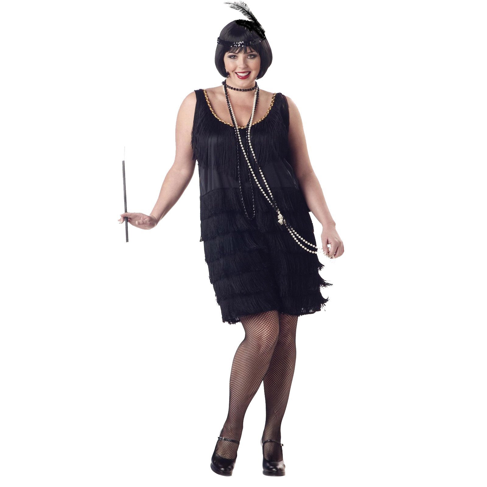 Flapper Fashion (Black) Adult Plus Costume - Click Image to Close